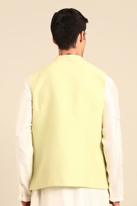 Mayank Modi - Men Embroidered Leaf Motif Nehru Jacket