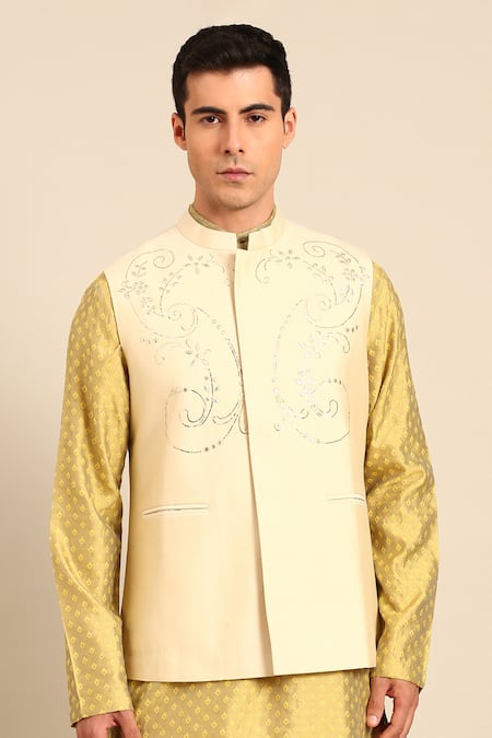 Mayank Modi - Men Embroidered Silk Cotton Nehru Jacket