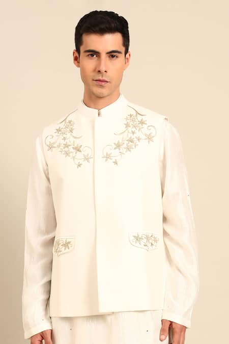 Mayank Modi - Men Embroidered Floral Nehru Jacket