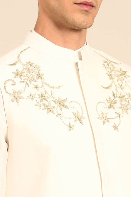 Buy_Mayank Modi - Men_Ivory Silk, Cotton Embroidery, Metallic Thread Floral Nehru Jacket _Online_at_Aza_Fashions