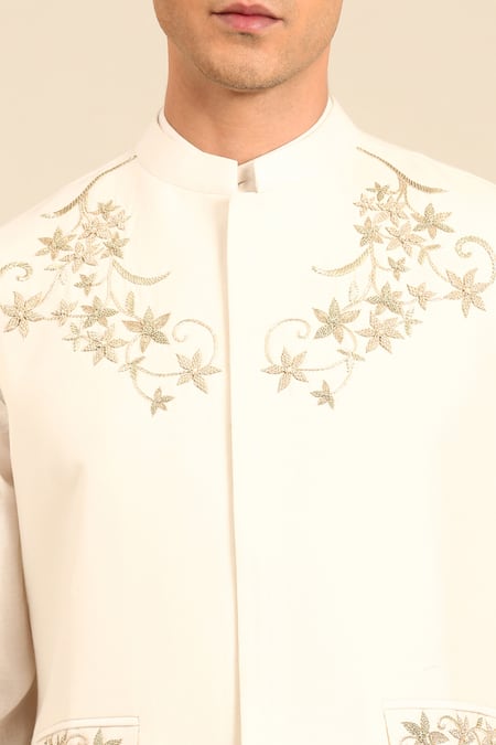 Buy_Mayank Modi - Men_Ivory Silk, Cotton Embroidery, Metallic Thread Floral Nehru Jacket 