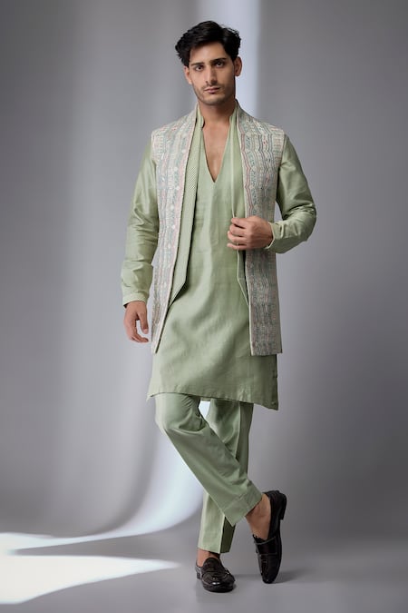 SALIL BHATIA Art Silk Embellished Bundi & Kurta Set 