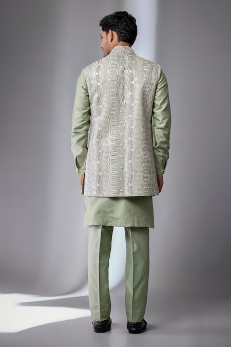 SALIL BHATIA Art Silk Embellished Bundi & Kurta Set 