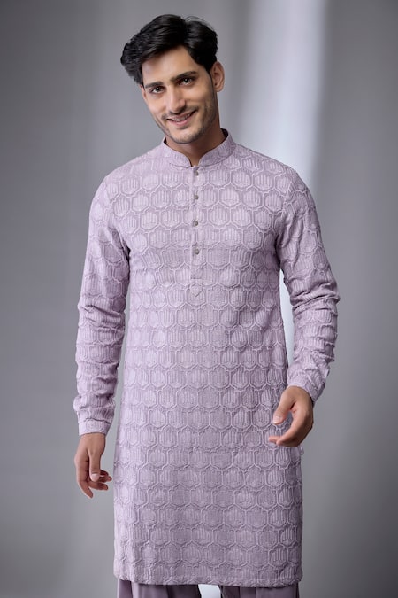 Buy_SALIL BHATIA_Purple Modal, Satin Sequins, Embroidery Dola Silk Embellished Kurta Set _Online_at_Aza_Fashions