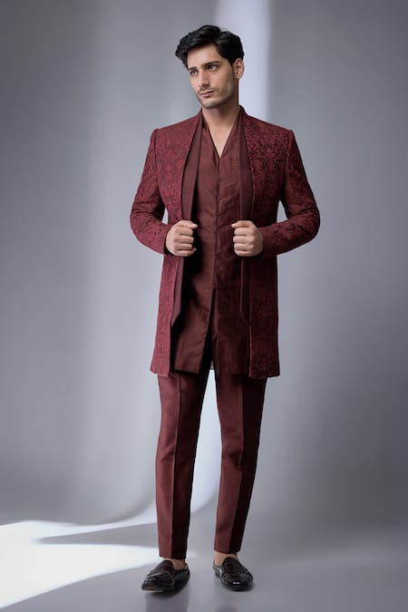 SALIL BHATIA Silk Chanderi Embellished Jacket & Kurta Set 