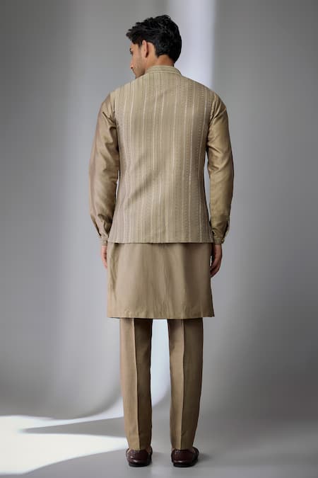 SALIL BHATIA Silk Chanderi Embellished Bundi & Kurta Set 