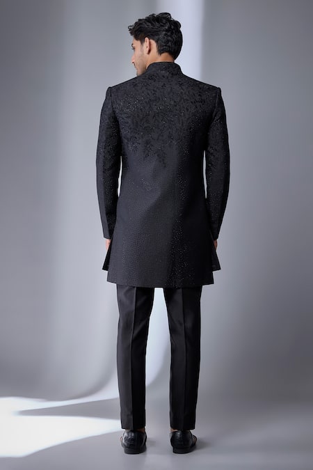 SALIL BHATIA Black Satin Embellished Jacket & Kurta Set 