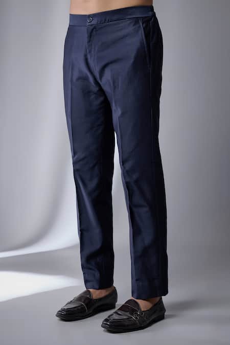 Buy_SALIL BHATIA_Navy Embroidery Silk Chanderi Embellished Jacket And Kurta Set _Online_at_Aza_Fashions