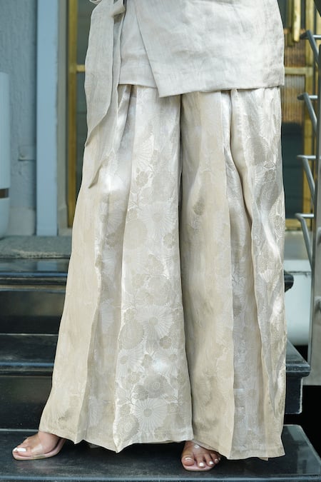 Shop_Vedangi Agarwal_Silver Tissue Beads, Embroidery Half And Harmony Blazer With Pant _Online_at_Aza_Fashions