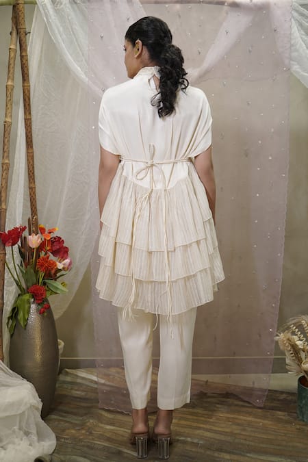 Vedangi Agarwal Embroidered Tiered Peplum Top & Pant Set 