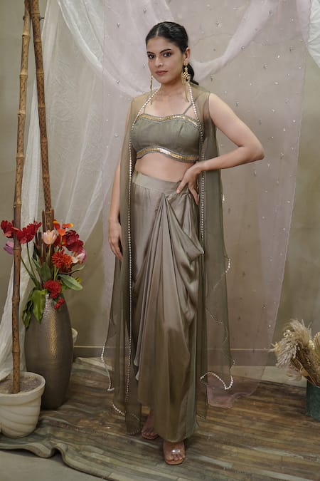 Vedangi Agarwal Organza Cape & Draped Skirt Set 