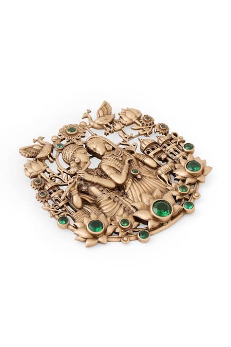 Buy_Cosa Nostraa_Gold Gemstones Divine Love Krishna Radha Brooch _Online_at_Aza_Fashions