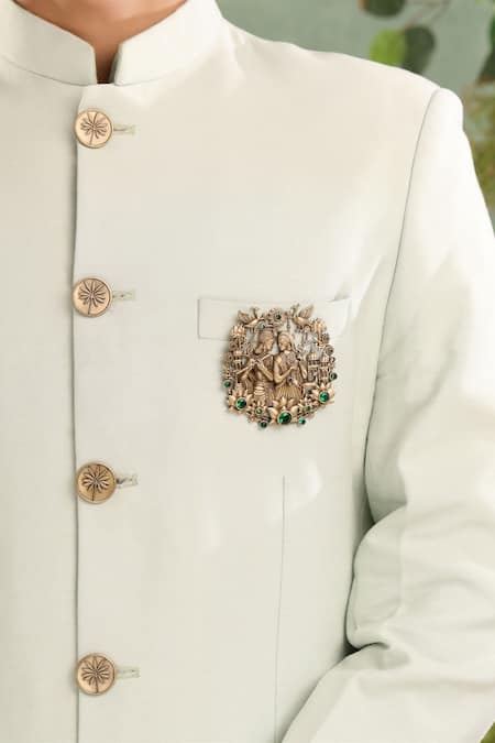 Shop_Cosa Nostraa_Gold Gemstones Divine Love Krishna Radha Brooch _Online_at_Aza_Fashions