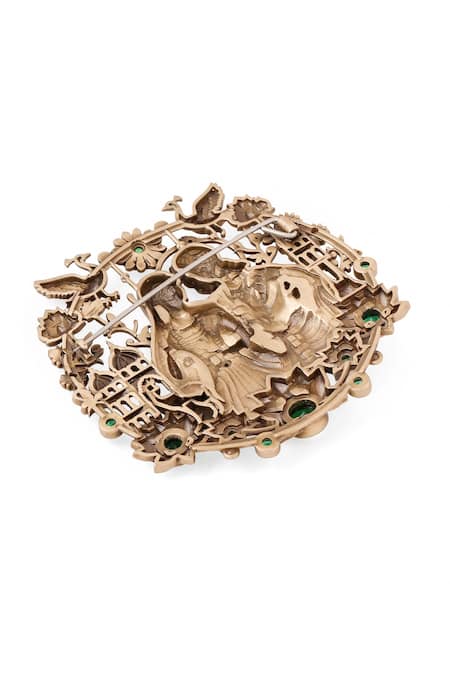 Buy_Cosa Nostraa_Gold Gemstones Divine Love Krishna Radha Brooch 