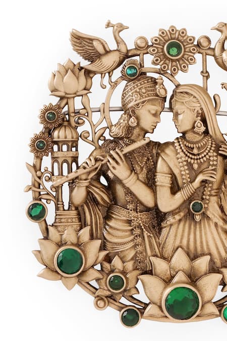 Shop_Cosa Nostraa_Gold Gemstones Divine Love Krishna Radha Brooch 