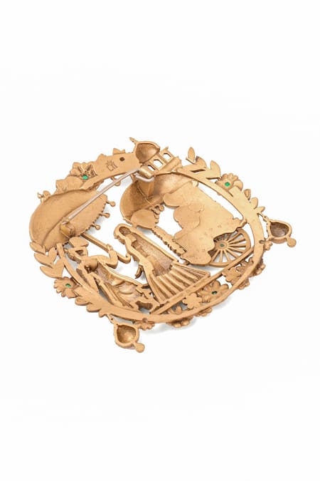 Shop_Cosa Nostraa_Gold Stones Royal Wedding Procession Brooch _Online_at_Aza_Fashions