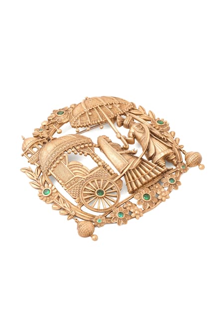 Cosa Nostraa_Gold Stones Royal Wedding Procession Brooch _at_Aza_Fashions