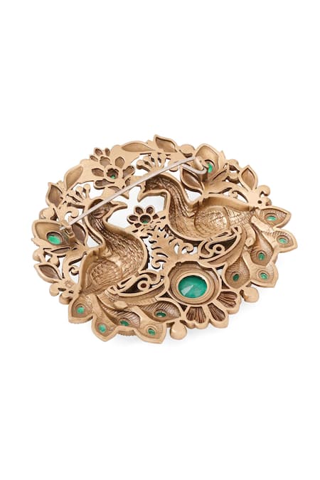 Shop_Cosa Nostraa_Gold Gemstones Peacock Splendor Brooch _Online_at_Aza_Fashions