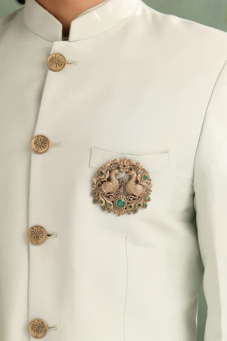 Cosa Nostraa_Gold Gemstones Peacock Splendor Brooch _at_Aza_Fashions