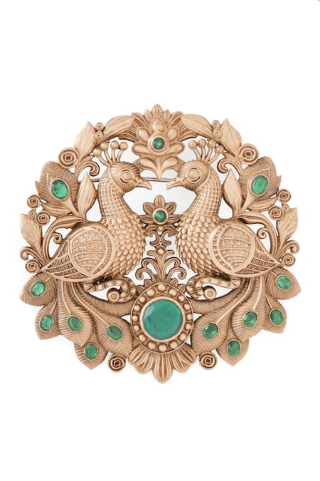 Buy_Cosa Nostraa_Gold Gemstones Peacock Splendor Brooch 