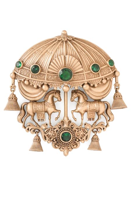 Cosa Nostraa_Gold Gemstones Regal Carousel Pin _at_Aza_Fashions