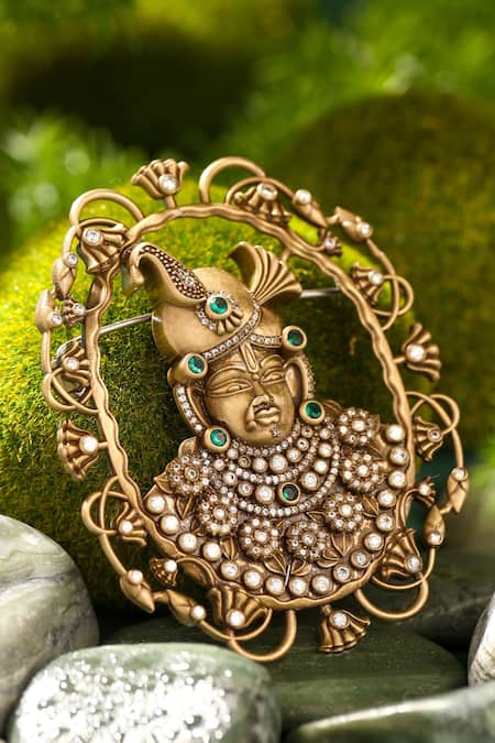 Buy_Cosa Nostraa_Gold Crystals, Stones, Pearls Regal Shrinathji Brooch 