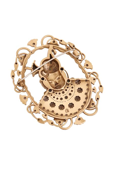 Shop_Cosa Nostraa_Gold Crystals, Stones, Pearls Regal Shrinathji Brooch 