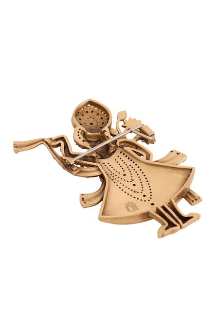 Cosa Nostraa_Gold Crystals, Rhinestones Divine Shrinathji Brooch _Online_at_Aza_Fashions