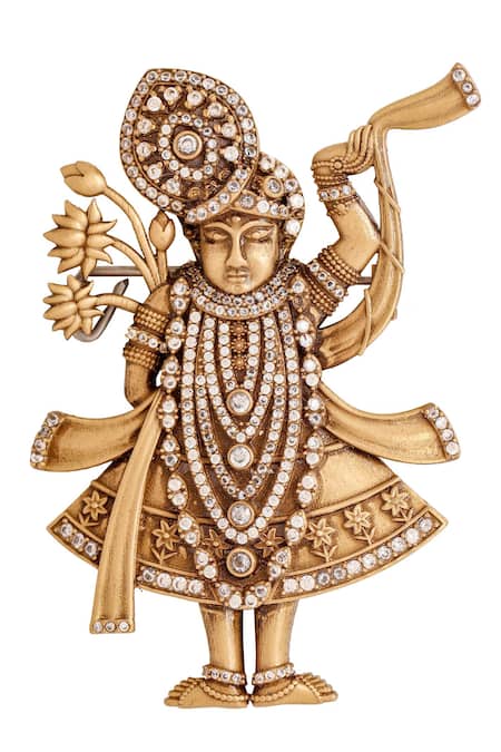 Shop_Cosa Nostraa_Gold Crystals, Rhinestones Divine Shrinathji Brooch _Online_at_Aza_Fashions