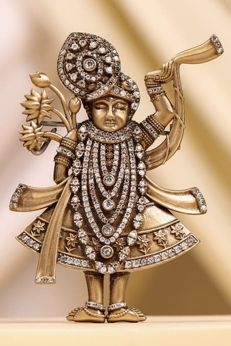 Cosa Nostraa_Gold Crystals, Rhinestones Divine Shrinathji Brooch _at_Aza_Fashions