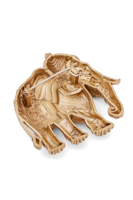Shop_Cosa Nostraa_Gold Stones Royal Elephant Regal Brooch _Online_at_Aza_Fashions