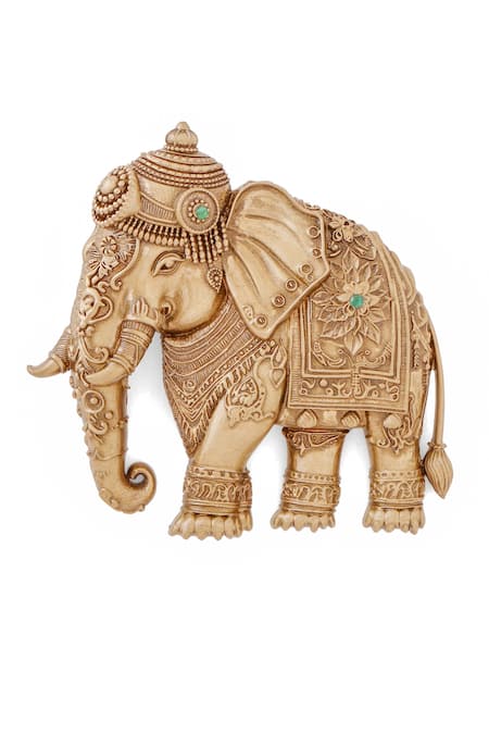 Cosa Nostraa_Gold Stones Royal Elephant Regal Brooch _at_Aza_Fashions
