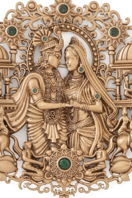 Cosa Nostraa_Gold Gemstones Eternal Radha-krishna Brooch _Online_at_Aza_Fashions