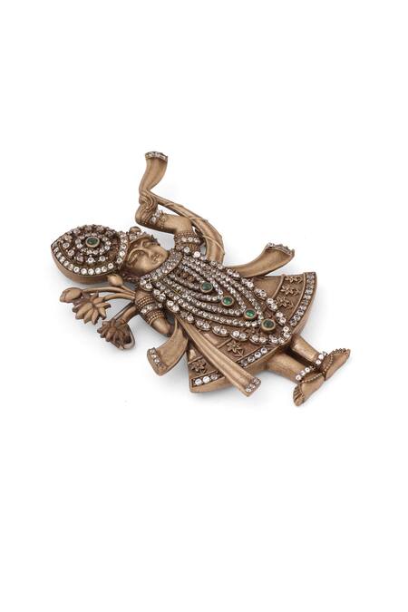 Shop_Cosa Nostraa_Gold Crystals, Gemstones Divine Studded Shrinathji Brooch _Online_at_Aza_Fashions
