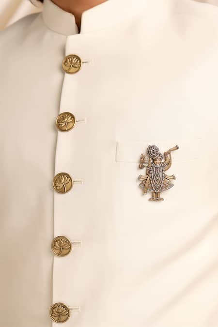 Buy_Cosa Nostraa_Gold Crystals, Gemstones Divine Studded Shrinathji Brooch 