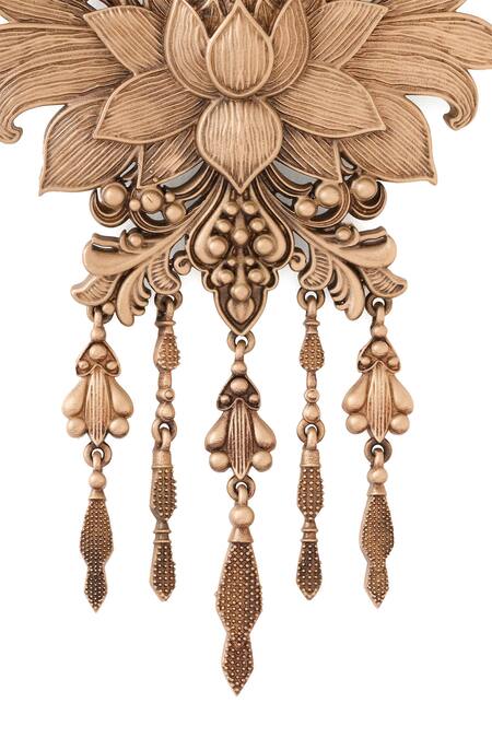 Shop_Cosa Nostraa_Gold Tassels, Metallic Thread Lotus Splendor Brooch _Online_at_Aza_Fashions