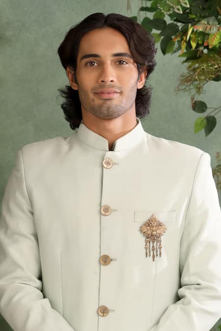 Shop_Cosa Nostraa_Gold Tassels, Metallic Thread Lotus Splendor Brooch 