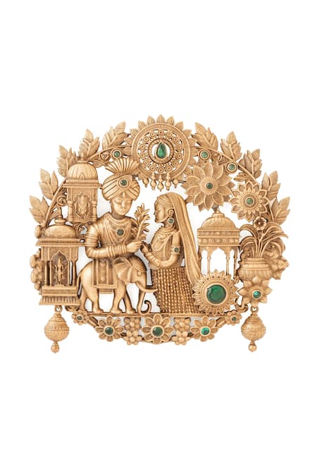 Shop_Cosa Nostraa_Gold Gemstones Royal Radha-krishna Brooch _Online_at_Aza_Fashions