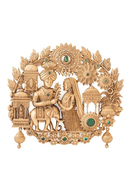 Cosa Nostraa_Gold Gemstones Royal Radha-krishna Brooch _at_Aza_Fashions