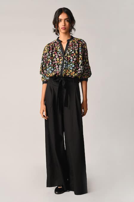 Payal Pratap_Multi Color Cotton, Silk Embroidery Mandarin Woodsii Floral Pattern Shirt _Online_at_Aza_Fashions