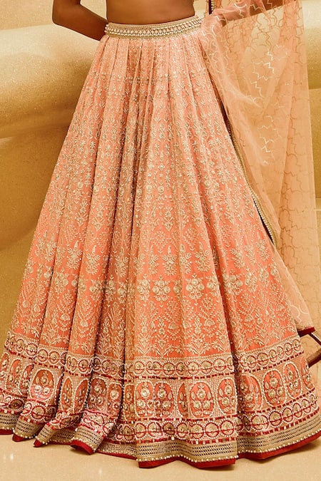 Cedar & Pine_Pink Organza, Velvet, Tulle Embroidery, Zari, Zuleikha Ombre Lehenga Set _at_Aza_Fashions