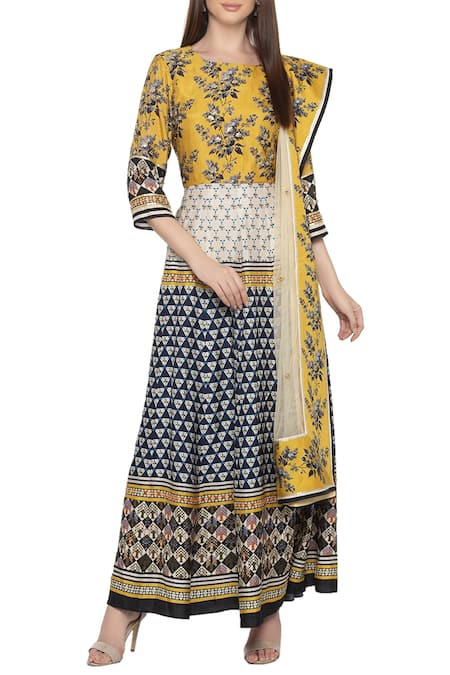Soup By Sougat Paul Beige Net, Malasiyan Silk Round Printed Anarkali With Dupatta at Aza Fashions Soup By Sougat Paul_Beige Net, Malasiyan Silk Round Printed Anarkali With Dupatta _at_Aza_Fashions