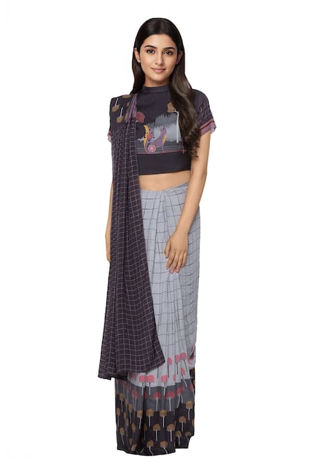 So Us By Sougatpaul Printed Pre-Draped Saree with Blouse 