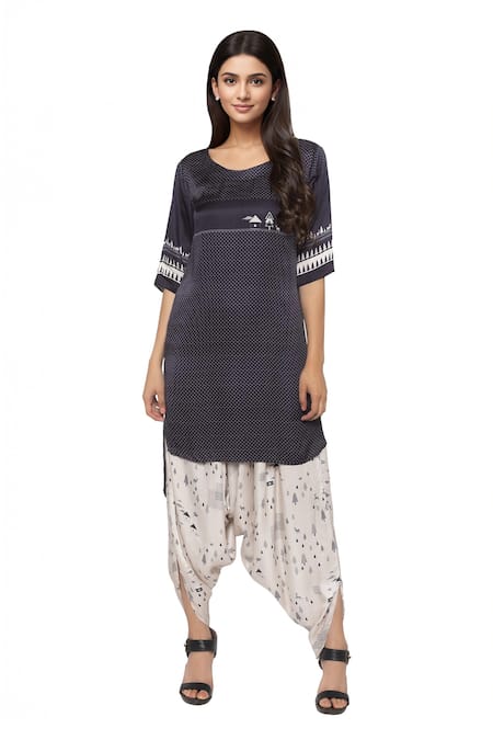 So Us By Sougatpaul Grey Modal Satin Round Printed Kurta And Dhoti Pant Set 