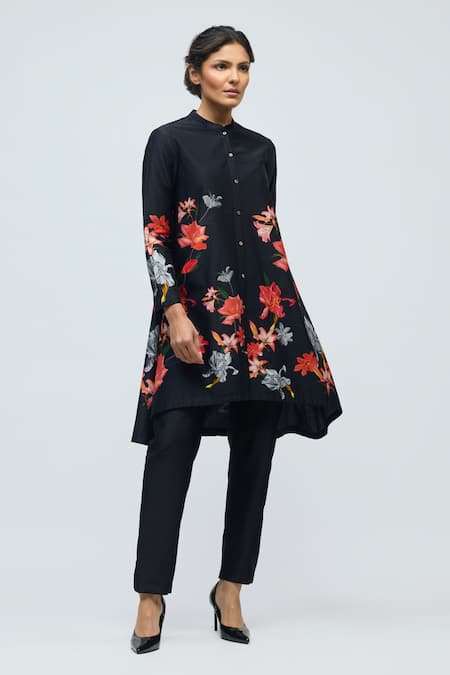 Balance By Rohit Bal Floral Print Chanderi Tunic With Pant 