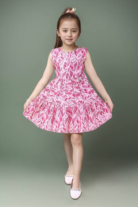 Shop_Petite Pomme_Pink Cotton Zari Mermaid Dress With_Online_at_Aza_Fashions