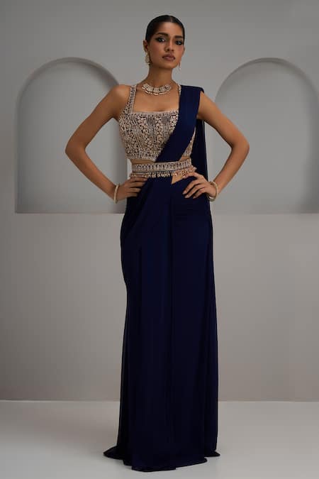 Maisolos Hand Embroidered Blouse With Pre-Draped Saree 