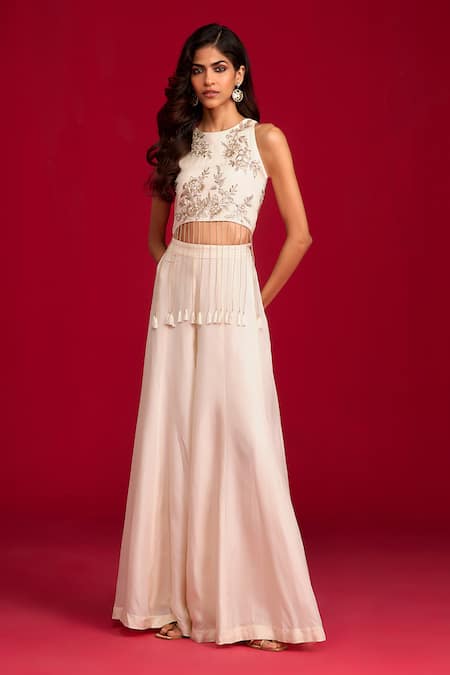 Megha Pitti Hand Embroidered Crop Top With Pant 