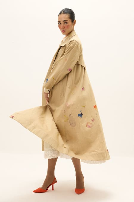 Kharakapas_Beige Cotton Ochre Trench Coat _Online_at_Aza_Fashions