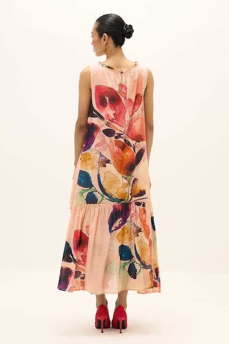 Kharakapas Tea Rose Print Dress 